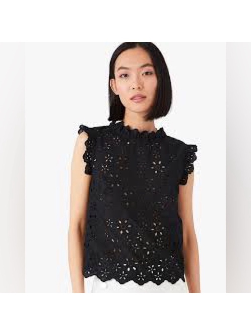 kate spade Black Eyelet Ruffle-Trim Top